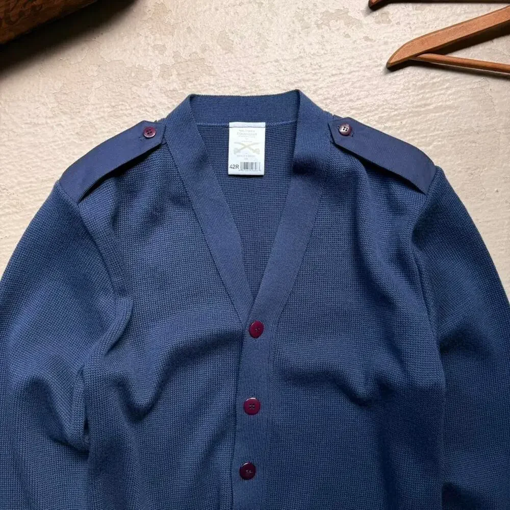 Military Equipment Buttoned Wool Blend Men's L Cardigan Blue